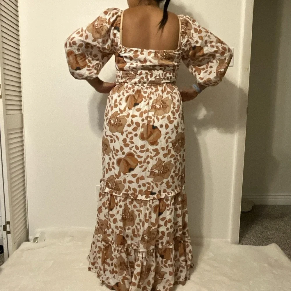Anthropologie Tiered Floral Maxi Dress Size S Fits Like M Brown And White - Picture 8 of 9